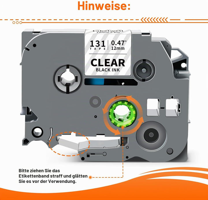 6x Labelwell Schwarz auf Transparent 12mm 0.47 kompatibel für Brother P-touch Bänder TZe131 TZe-131s