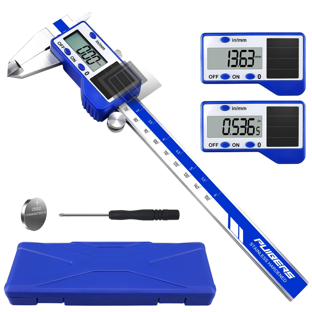 solar-powered electronic vernier calipers, with dual IN/MM scale display, one-second reading, and pr