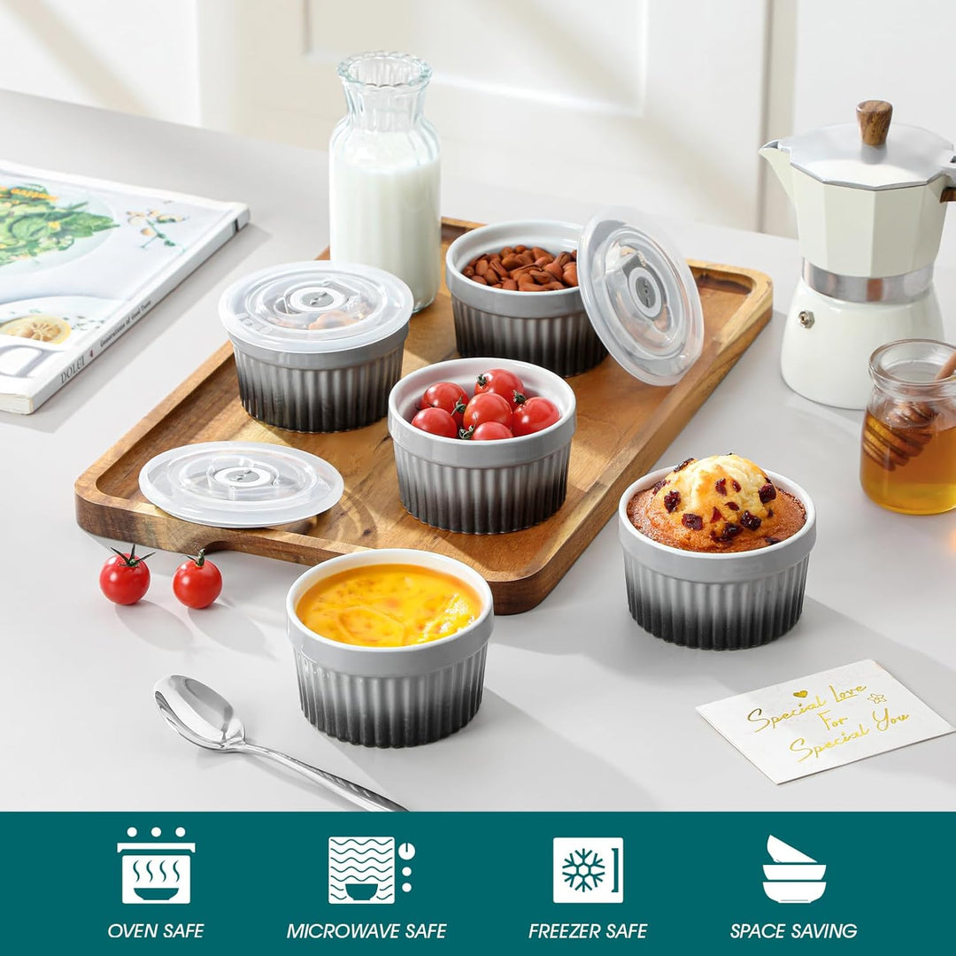 vancasso RAMEKINS 200ml Soufflé Förmchen Set von 6, Ø9,5cm Creme Brulee Schälchen Backofen sicher, P