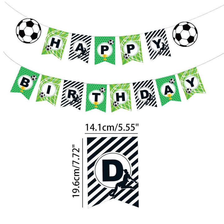 Kiyanest Fussball-Geburtstagsdeko – Happy Birthday Banner mit Hängespiralen, Kuchentopper & Cupcake-