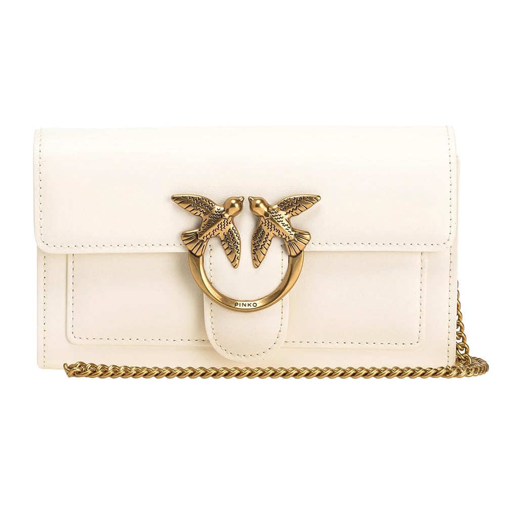 Pinko Damen Love ONE Wallet Liebe EINE GELDBÖRSE C Vitello, Z14Q_Bianco SETA-Antique Gold