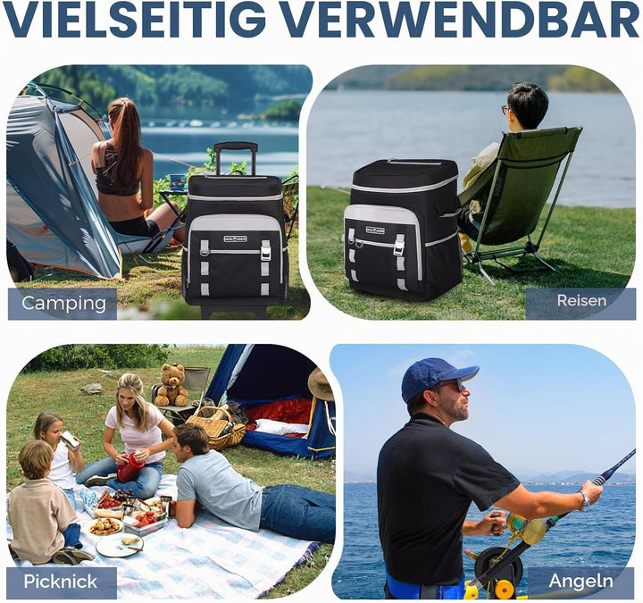Kühltasche mit Rollen, 50L/ 75 Cans Kühltasche Gross Faltbar und Wasserdicht Kühler, Isoliertasche T