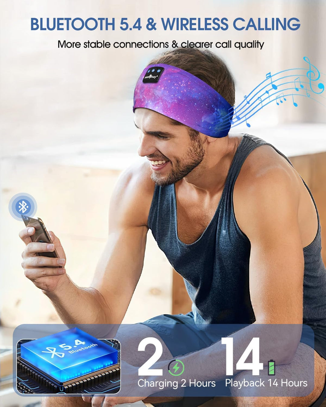 MUSICOZY Schlafkopfhörer Bluetooth 5.4, Bequem &amp; Ultraleicht Stirnband kopfhörer zum Schlafen mit Hi