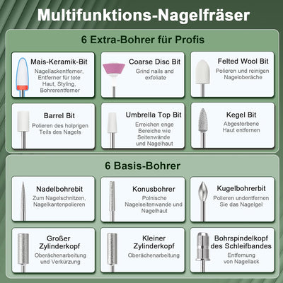 Auriox Kabellos Tragbar Nagelfräser, 12 in 1 Profi Maniküre und Pediküre Set 25000 u/min, Akku Elekt