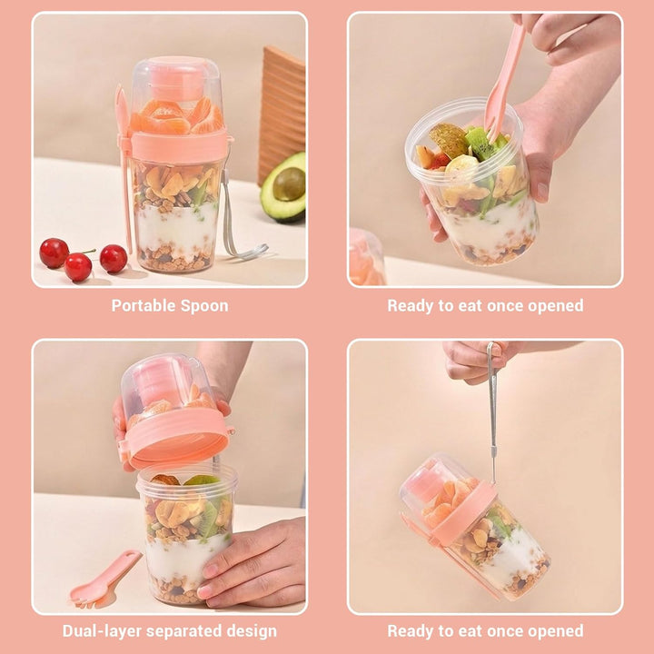 4er Set Müslibecher to Go mit Löffel, Wiederverwendbare Joghurt-Parfait-Becher, Overnight Oats Gläse