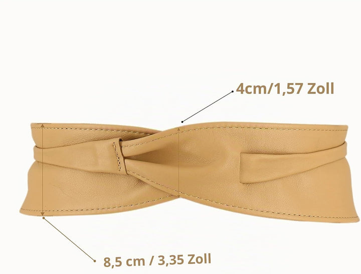 FASHIONGEN - Echtem Rindsleder Vollnarbenleder Obi Gürtel für Damen, Bindgürtel, CASSIANE Beige L-XL