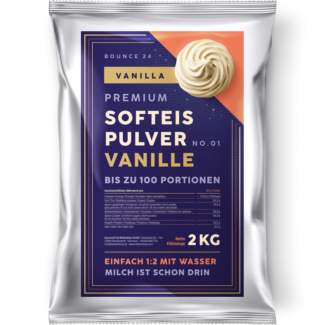 Bounce24 Softeispulver für Eismaschine | Vollmilchpulver enthalten, nur Wasser anrühren, cremig, ohn