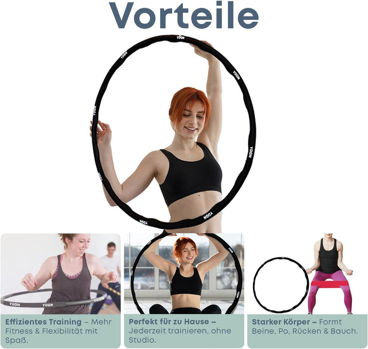 YUGN Vitality Hula Hoop Reifen Erwachsene Set 1.2KG - Enthält Springseil und 2 Widerstandsbänder und