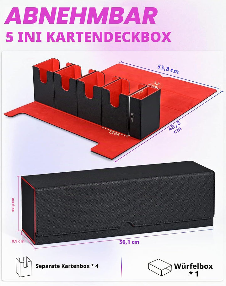 UAONO Sammelkarten Box mit Würfelablage für MTG YuGiOh, 5-in-1-Deckboxen für 900+ Karten, Kartenbox