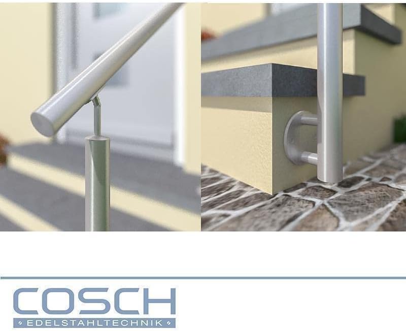Edelstahl Treppengeländer Seitenmontage, 2m lang, 0,9m hoch, Aussengeländer, je 2 Pfosten + 4 Querst