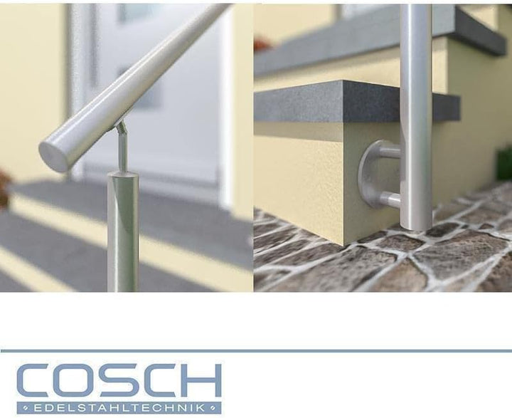 Edelstahl Treppengeländer Seitenmontage, 2m lang, 0,9m hoch, Aussengeländer, je 2 Pfosten + 4 Querst