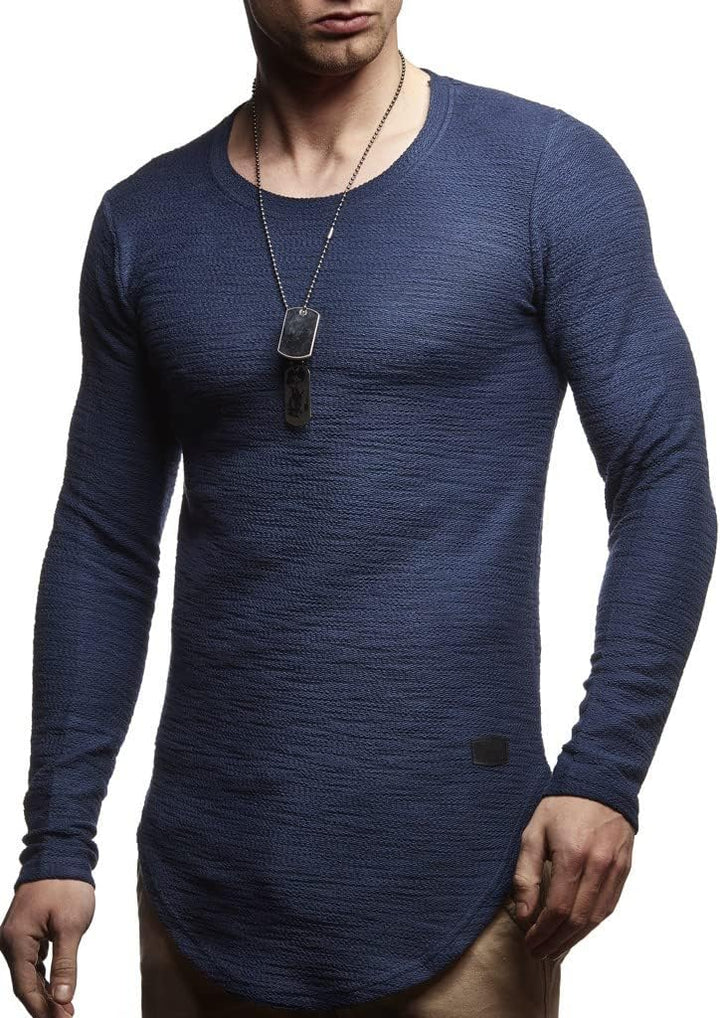 Leif Nelson Herren Pullover Rundhals-Ausschnitt Schwarzer Männer Longsleeve dünner Pulli Sweatshirt