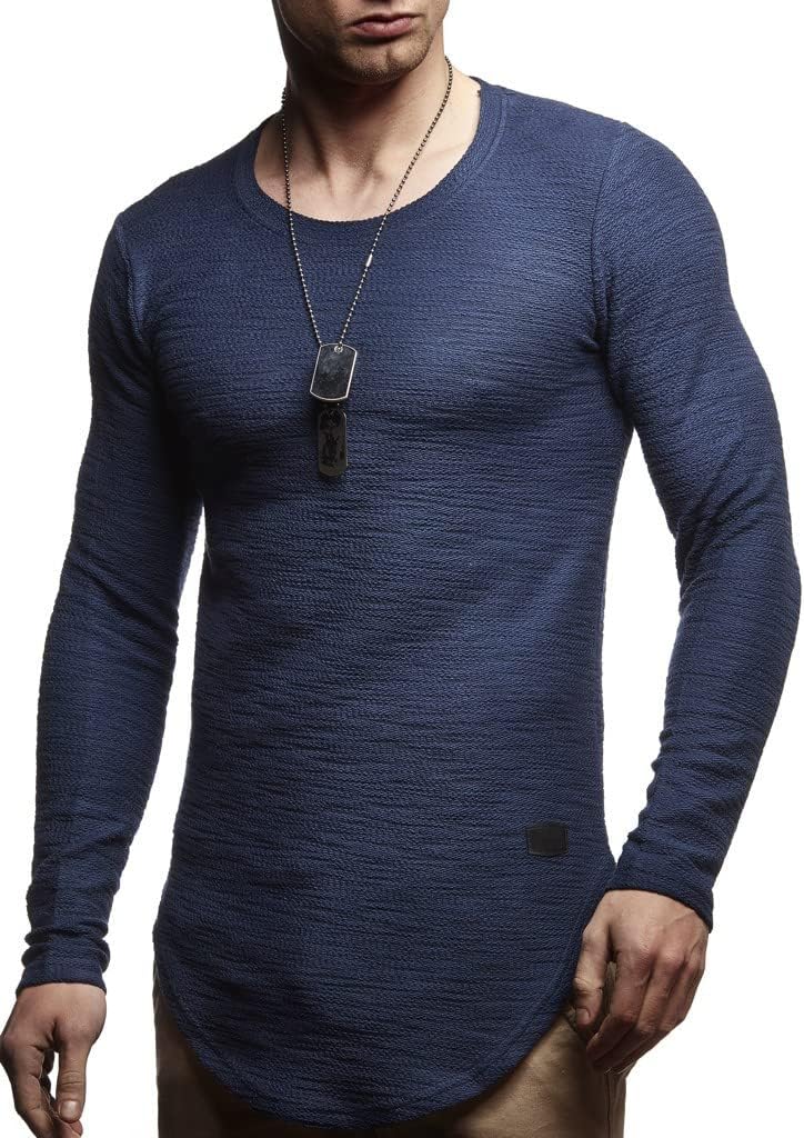 Leif Nelson Herren Pullover Rundhals-Ausschnitt Schwarzer Männer Longsleeve dünner Pulli Sweatshirt
