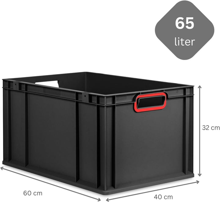 PROREGAL SparSet 5x Eurobox NextGen Color | HxBxT 32x40x60cm | 65 Liter | Griffe rot offen | Verstär