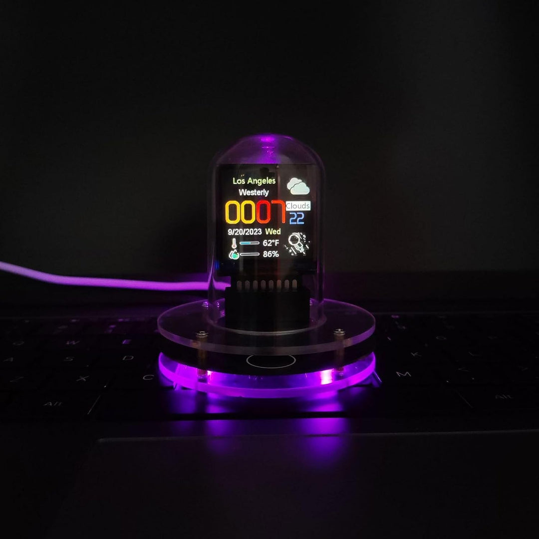 WiFi Nixie Röhren Uhr, Digital, 12/24 Stunden Anzeige, Wetteranzeige, IPS Display, Quarzglas