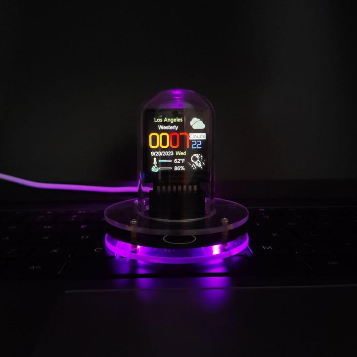 WiFi Nixie Röhren Uhr, Digital, 12/24 Stunden Anzeige, Wetteranzeige, IPS Display, Quarzglas