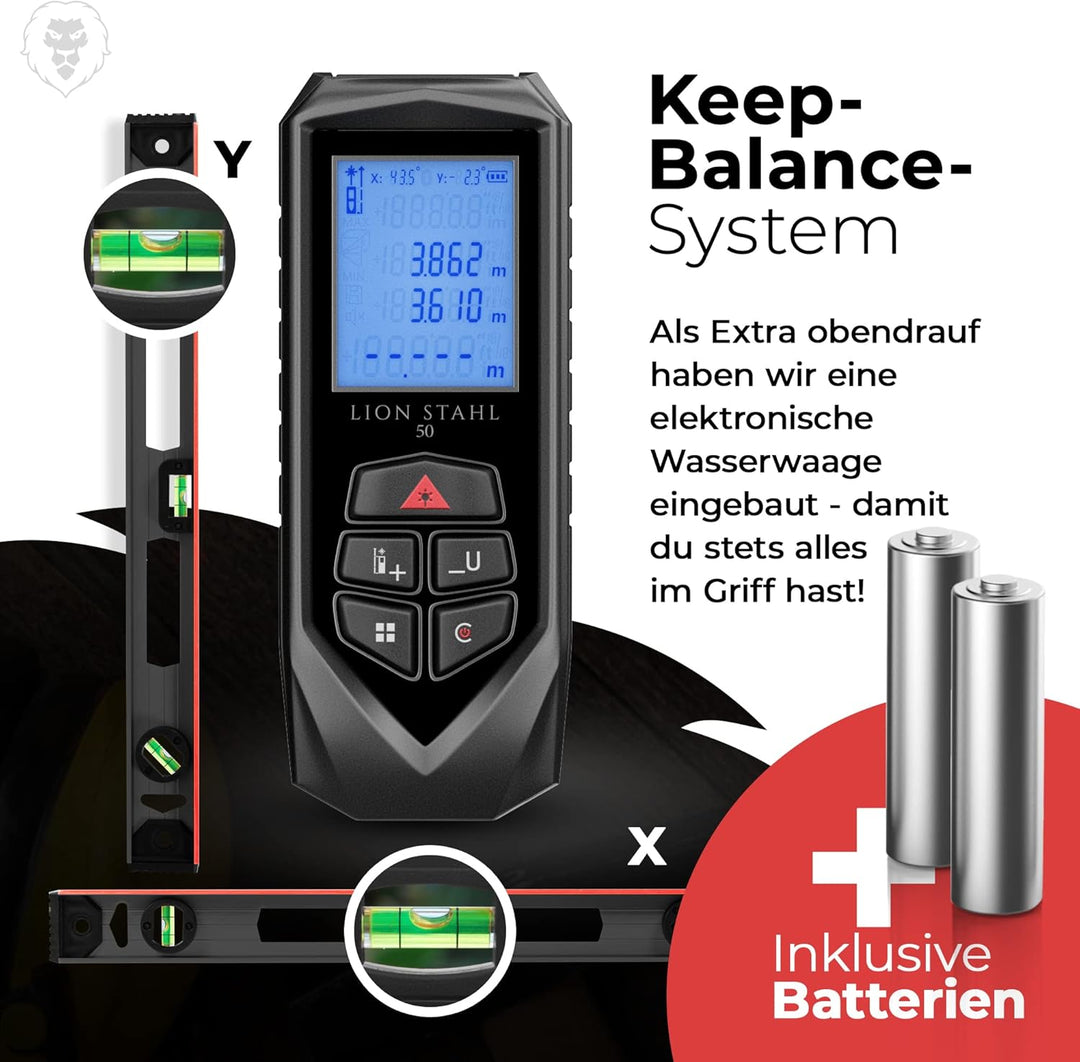Germany Laser-Entfernungsmesser von 5cm-50m Innenbereich, Laser-Champion, Keep-Balance, inkl. Batter