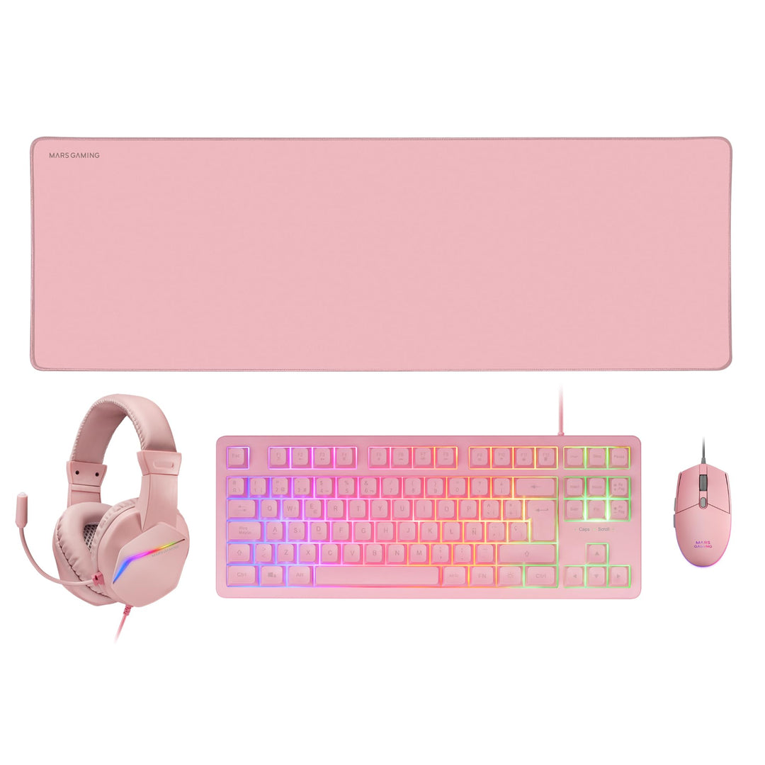 MARSGAMING MCP-RGB3, Pack Gaming Tastatur Fixed RGB + Gaming Maus RGB Flow 3200 DPI + Headset Over-E