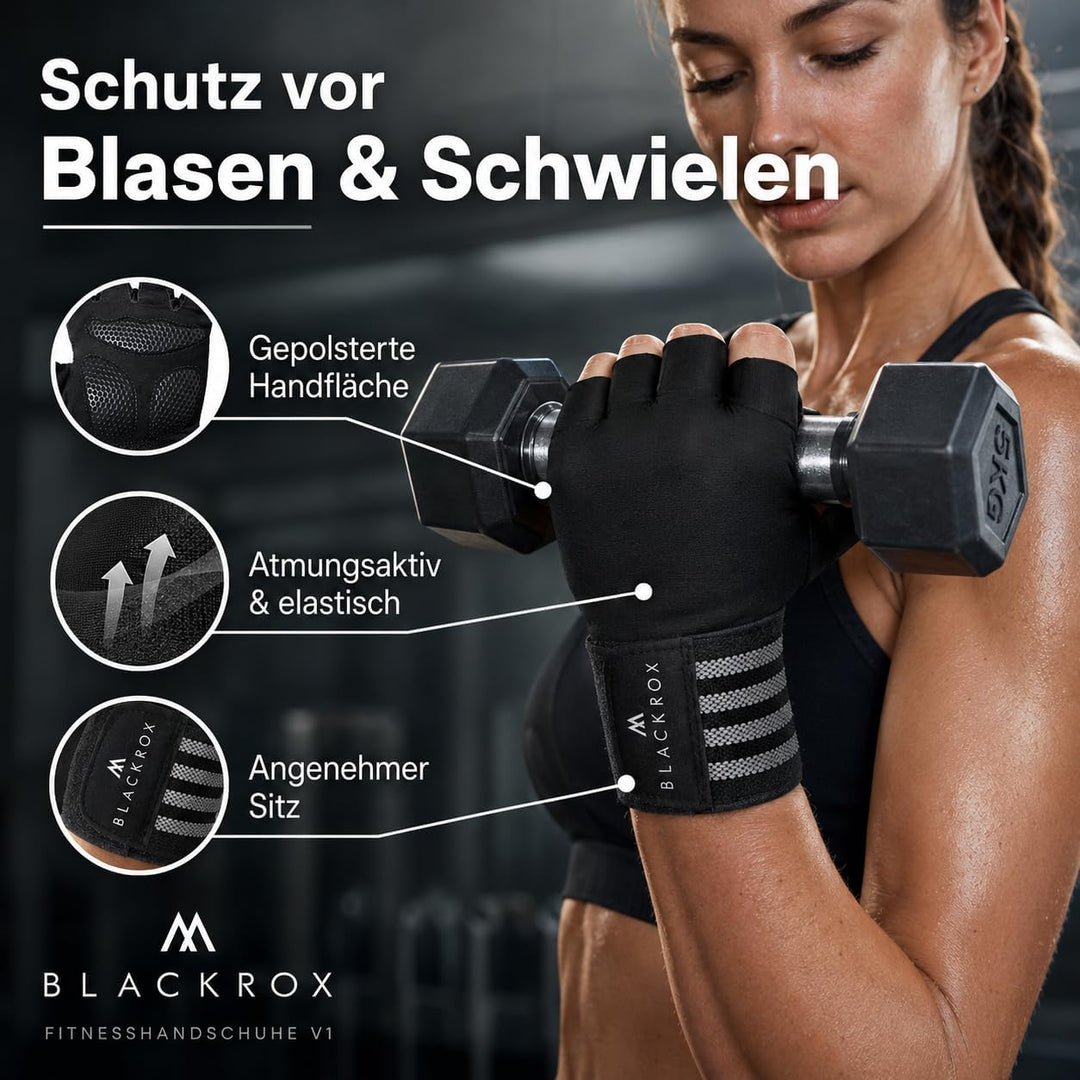 BLACKROX Trainingshandschuhe Vergleichssieger Fitness Handschuhe mit Handgelenkstütze Herren u. Dame