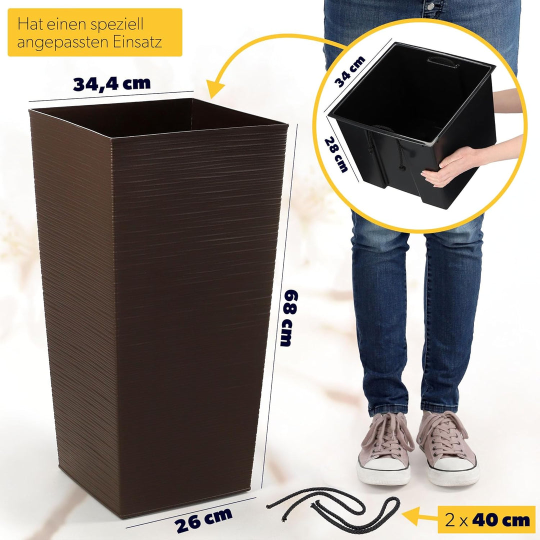 KADAX Pflanzkübel mit Innentopf, Höhe 68cm, Mokka – Wetterfester Blumentopf für Innen & Aussen, idea