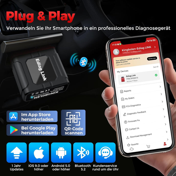 2026 KINGBOLEN Ediag Link OBD2 Diagnosegerät Bluetooth,Profi kfz Tester für Vollständige System,diag