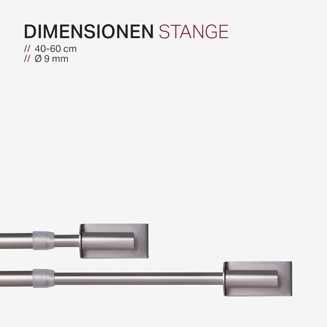 Bestlivings Spannvitrage, Gardinenstange - Metall - (40-60 cm - Silber) zum Spannen, Klemmstange Aus