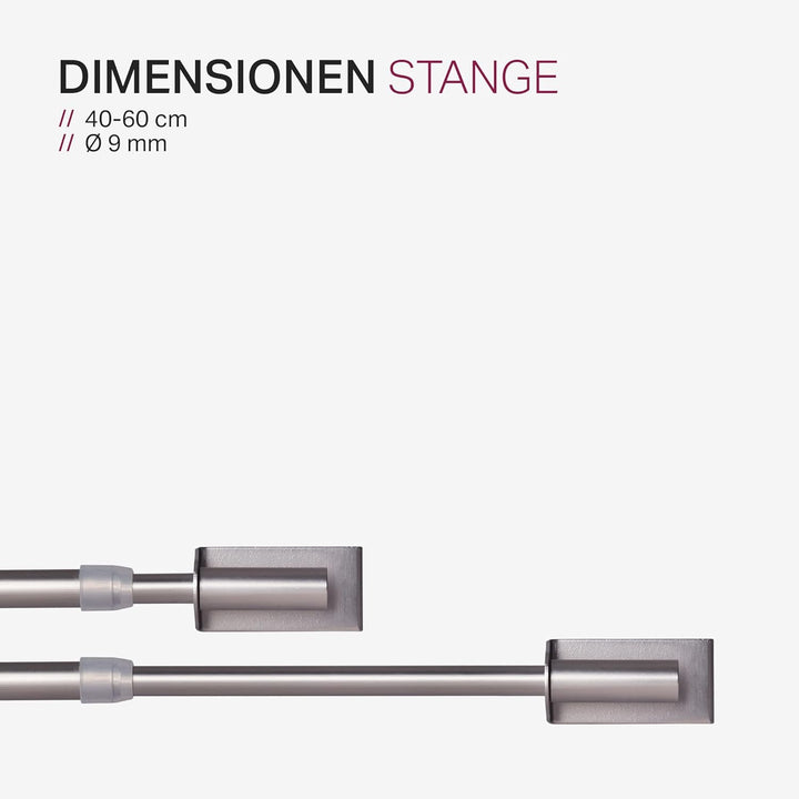Bestlivings Spannvitrage, Gardinenstange - Metall - (40-60 cm - Silber) zum Spannen, Klemmstange Aus