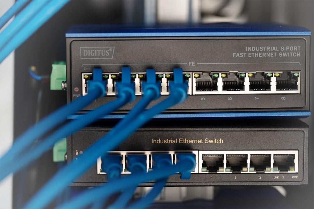 DIGITUS PoE Netzwerk-Switch - 8-Port Fast Ethernet - DIN-Rail Montage - Klemmleiste - Lüfterlos - Sc