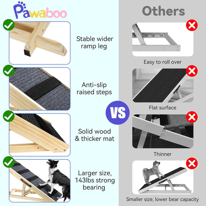 Pawaboo Hunderampe, Tragbare Haustiertreppe aus Holz, 4 Verstellbare Höhen 11.6" - 22.4", Haustierra