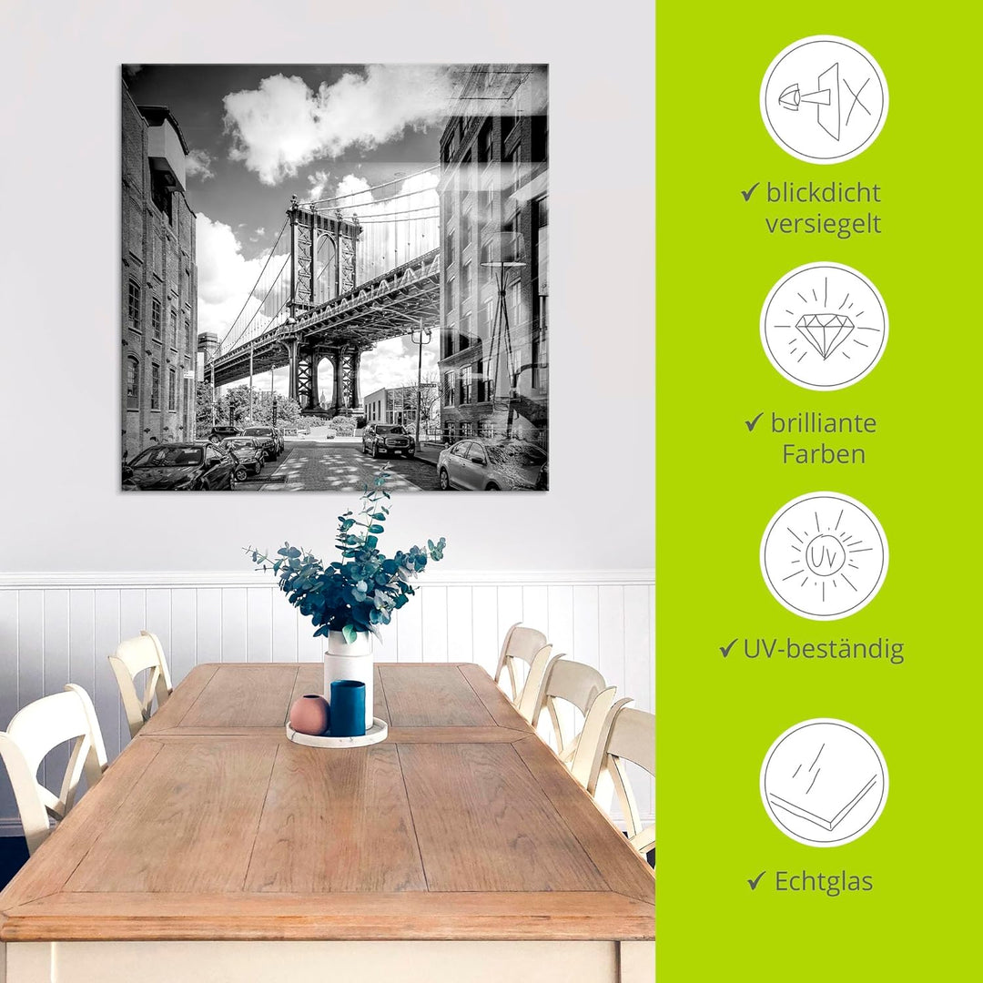 ARTland Glasbilder Wandbild Glas Bild einteilig 40x40 cm Quadratisch New York Brooklyn Skyline Archi