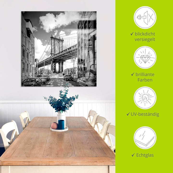 ARTland Glasbilder Wandbild Glas Bild einteilig 40x40 cm Quadratisch New York Brooklyn Skyline Archi
