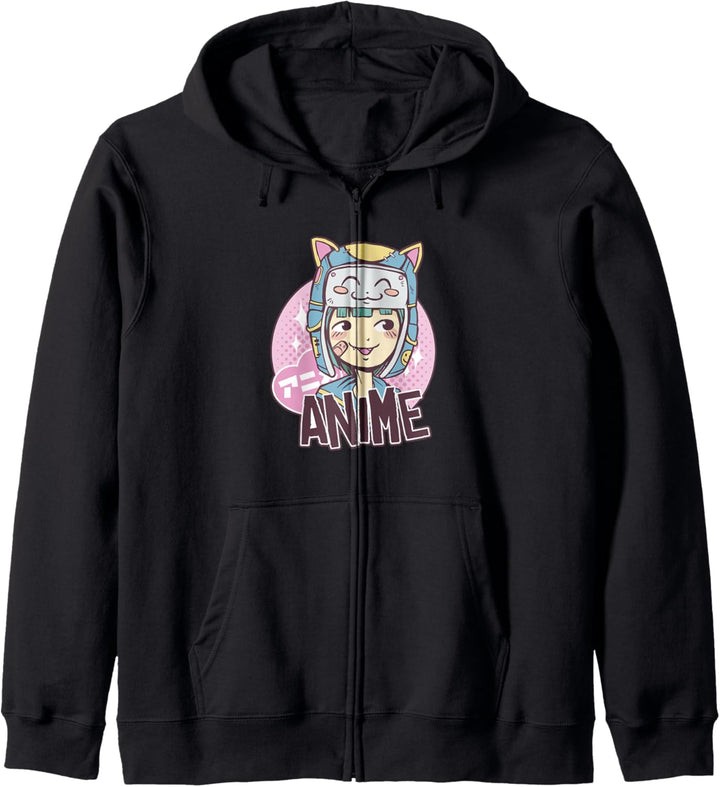 Süsses Anime Mädchen mit Katzen Hut Kawaii Anime Fan Geschenk Kapuzenjacke