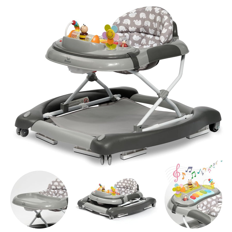 BRONEA 4-in-1 Gehfrei Baby ab 6 Monate | Lauflernwagen mit Schaukelfunktion und Spielpaneel mit Musi