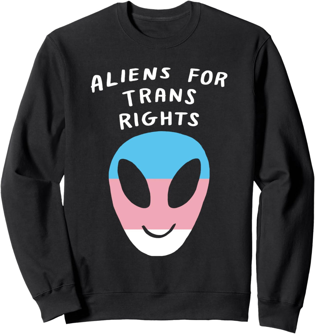 Aliens For Trans Rights LGBTQIA Aesthetic Pride Flag Space Sweatshirt