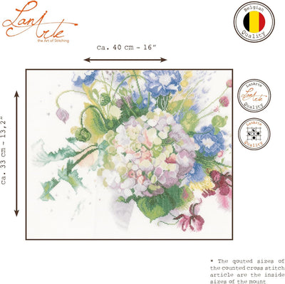 LANARTE PN Zählmusterpackung Hortensie Leinen Kreuzstichpackung, Baumwolle, Mehrfarbig, 40 x 33 x 0.