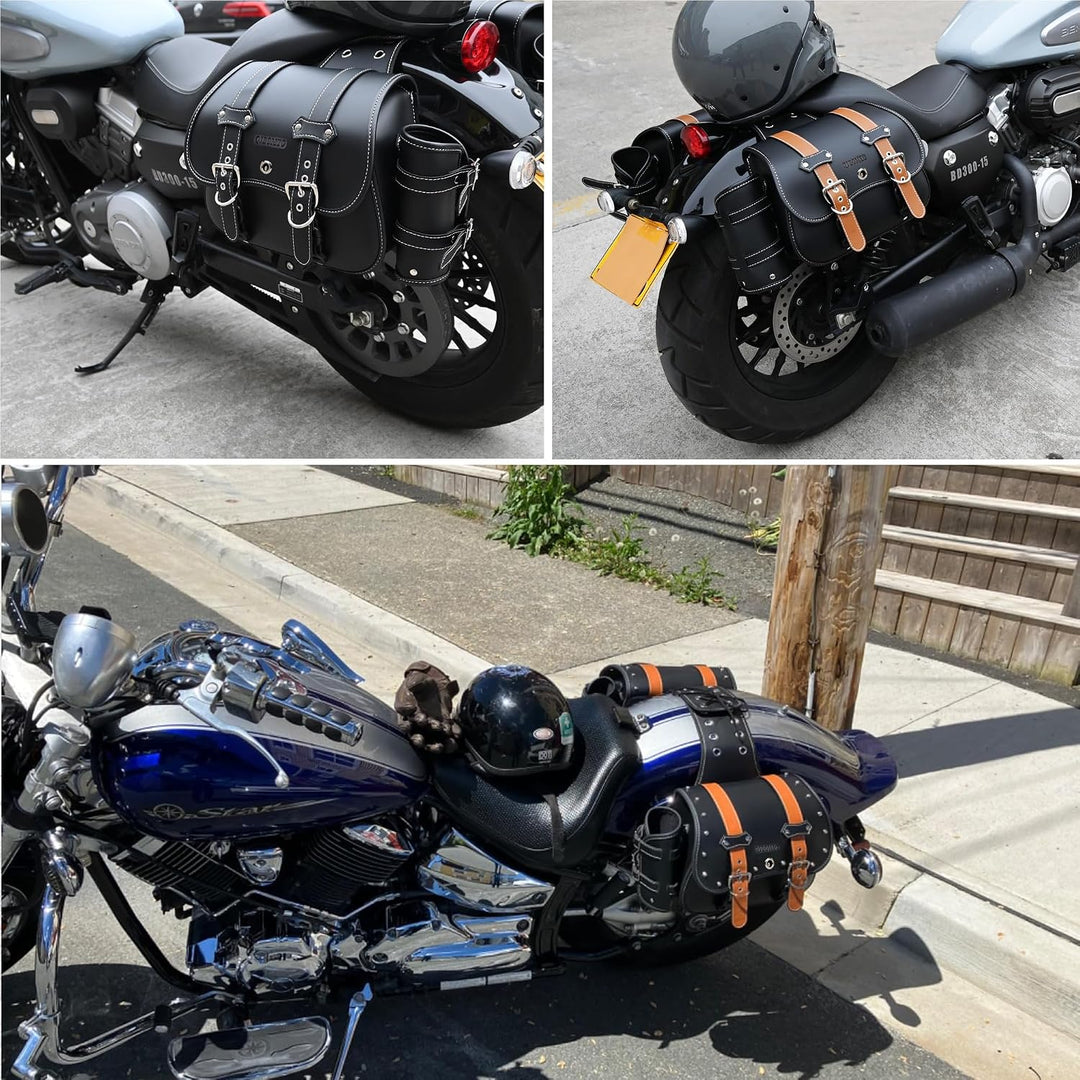 Hochdichtes Leder-Motorrad-Saddebags,Überwurftaschen,Gepäckträger,Seitentaschen mit Getränkehalter,w