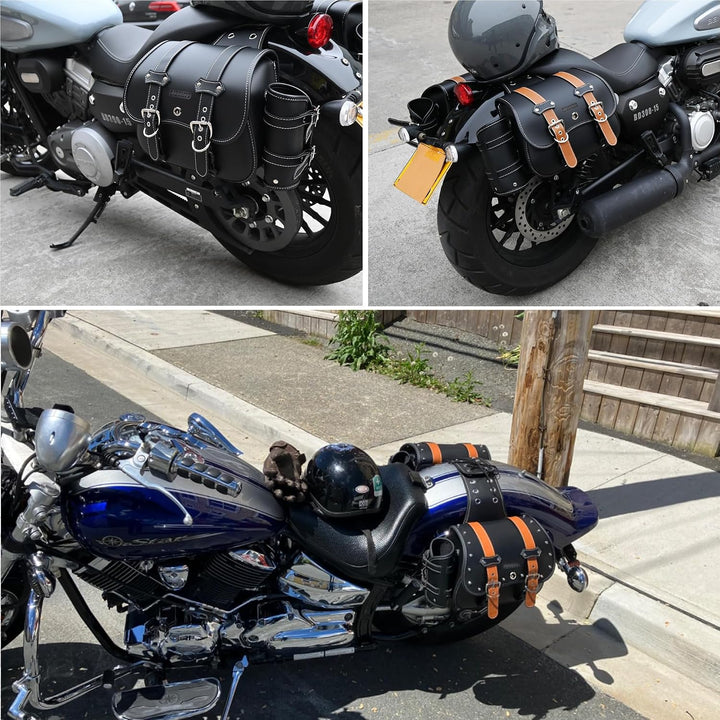 Hochdichtes Leder-Motorrad-Saddebags,Überwurftaschen,Gepäckträger,Seitentaschen mit Getränkehalter,w
