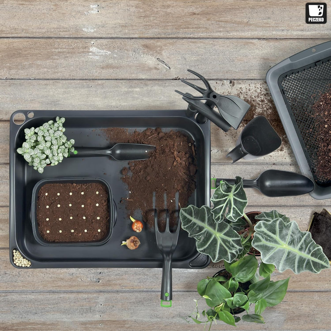 PECZEKO Gartenwerkzeug Set Plastik– Komplettes Garten Zubehör für Hobbygärtner, inklusive robuster G