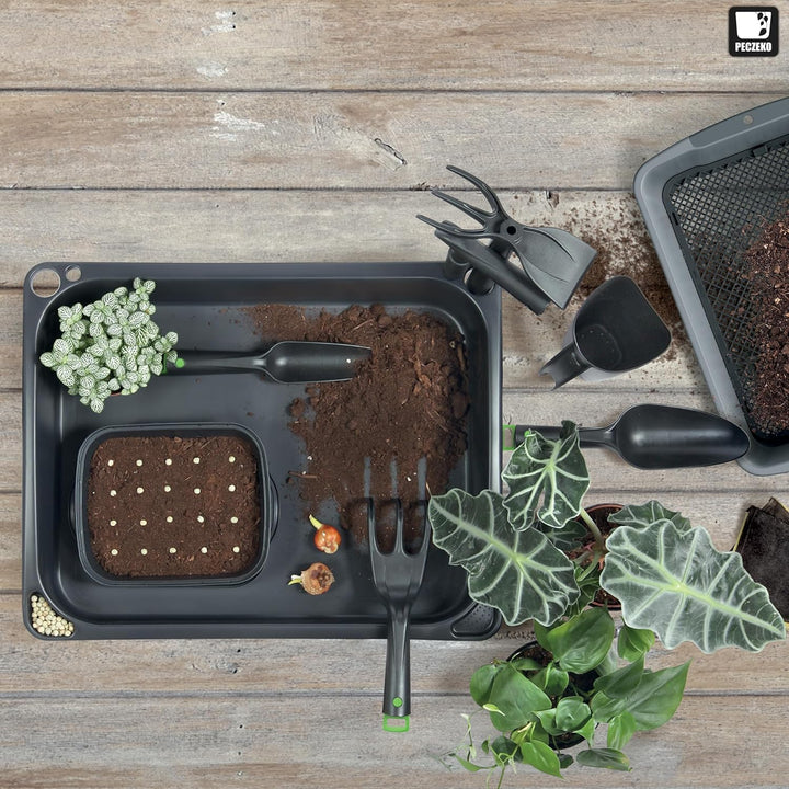 PECZEKO Gartenwerkzeug Set Plastik– Komplettes Garten Zubehör für Hobbygärtner, inklusive robuster G