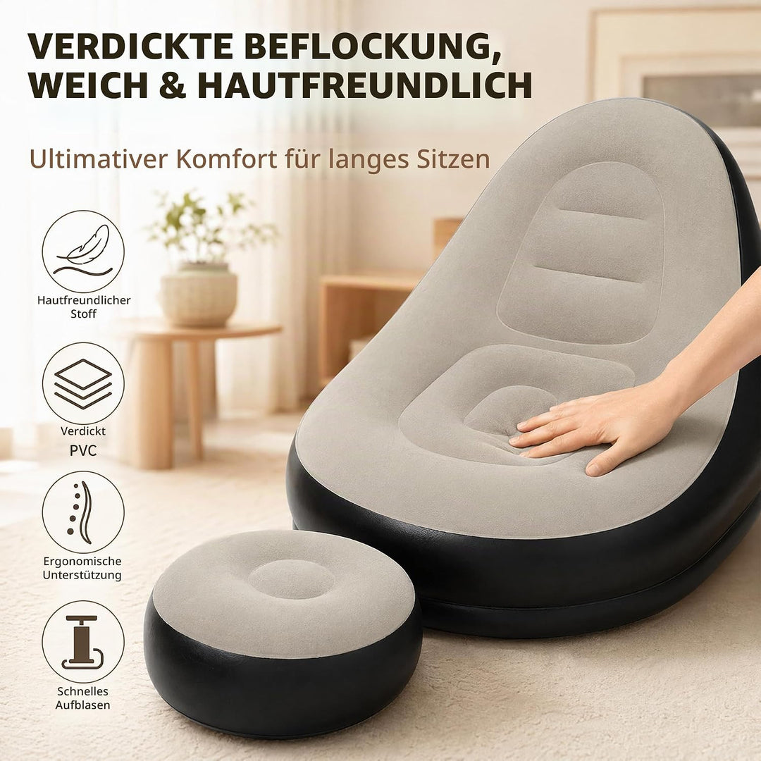 Yuragim Aufblasbares Sofa, Aufblasbarer Sessel mit Fusshocker Wasserdichtes Luftsofa mit Beflockter
