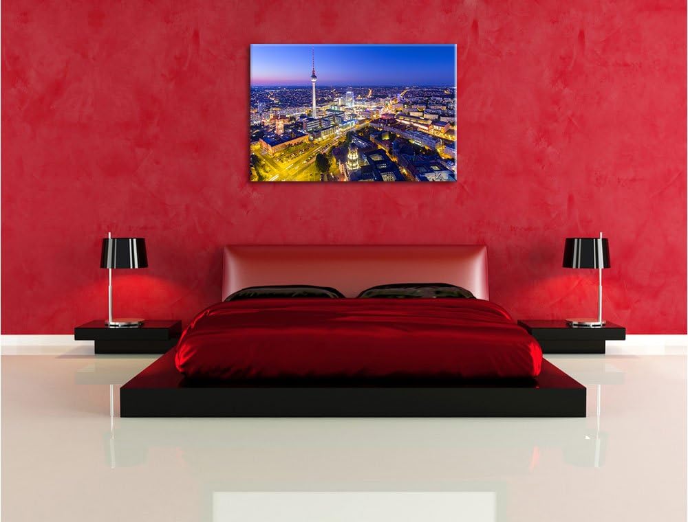 Berlin City Panorama, Format: 100x70 auf Leinwand, XXL riesige Bilder fertig gerahmt mit Keilrahmen,
