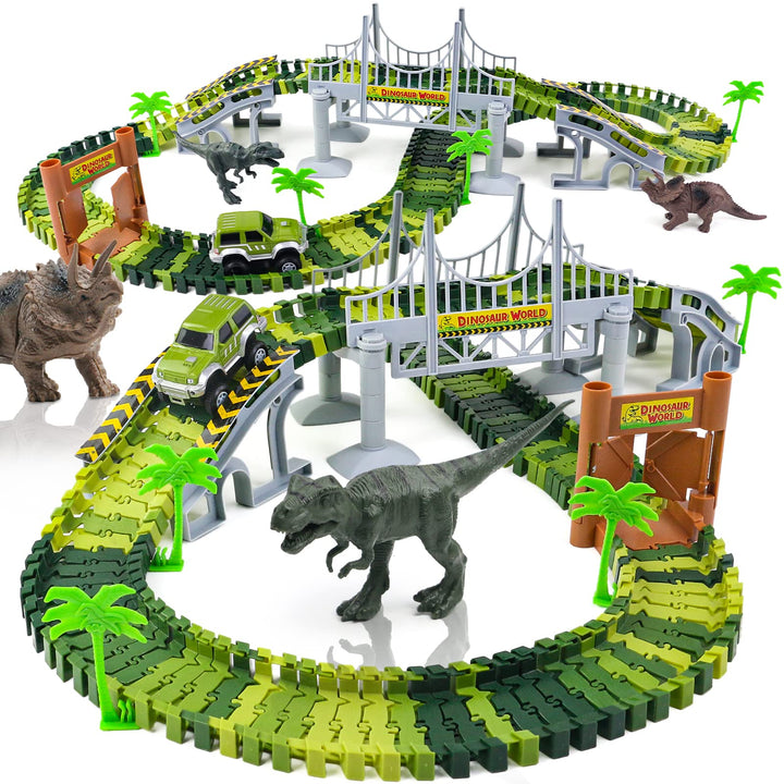 Dinosaurier Spielzeug Autorennbahn Rennbahn- Kinderspielzeug ab 3 4 5 6 Jahre Junge Mädchen,Dino Wel