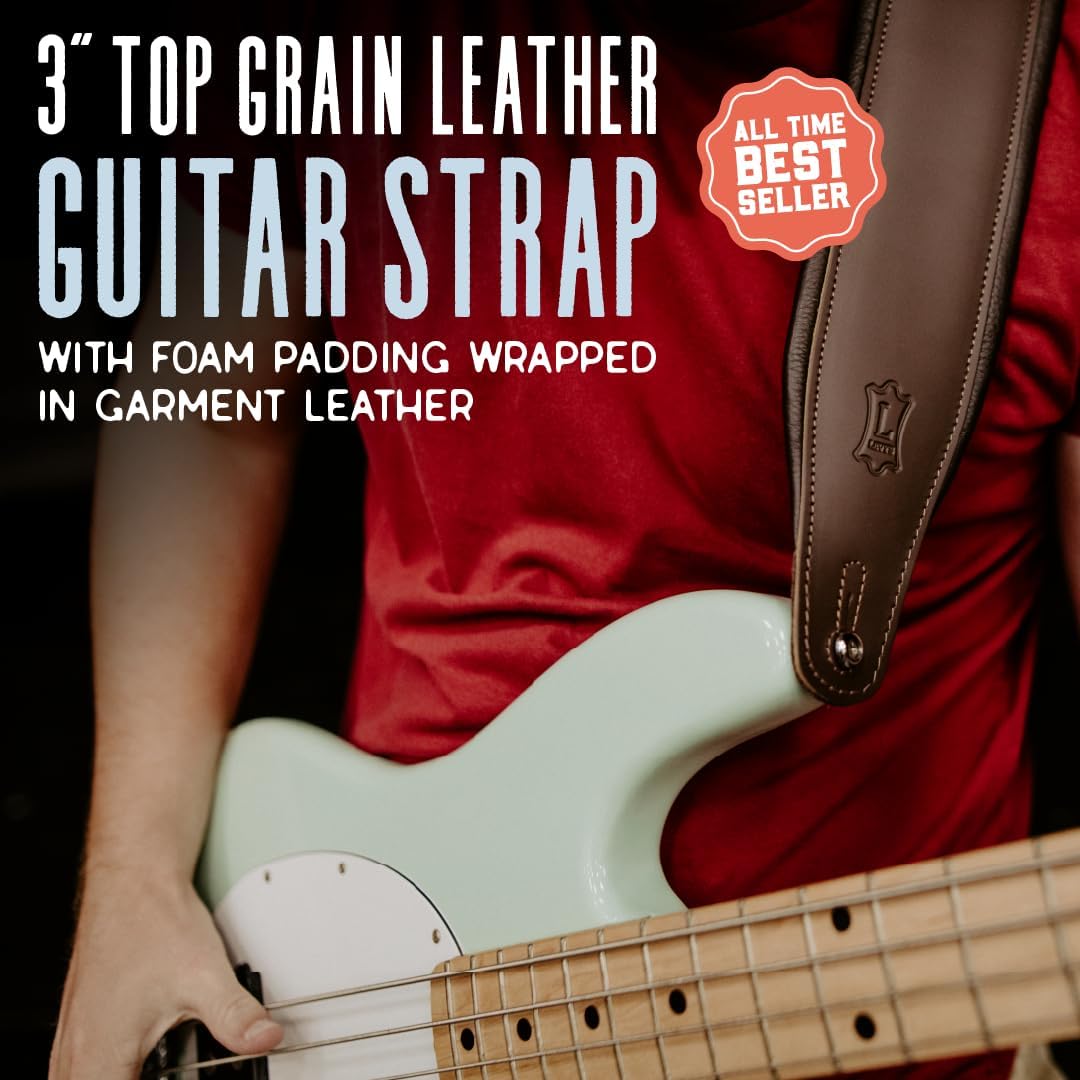 Levy's M26PD-DBR_DBR Gitarrengurt Top Grain Leather 3" - Bark Brown on Dark Brown Dunkelbraun, Dunke