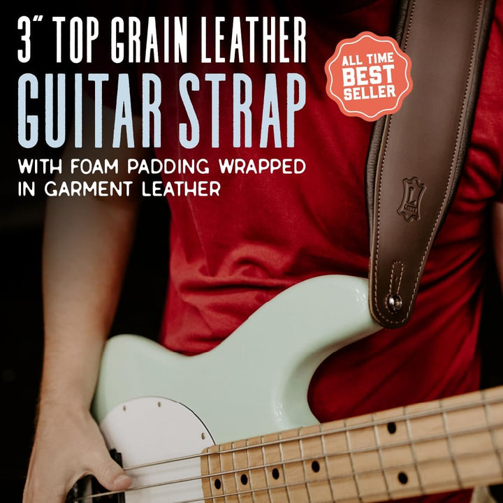 Levy's M26PD-BRN_CRM Gitarrengurt Top Grain Leather 3" - Bark Brown on Cream