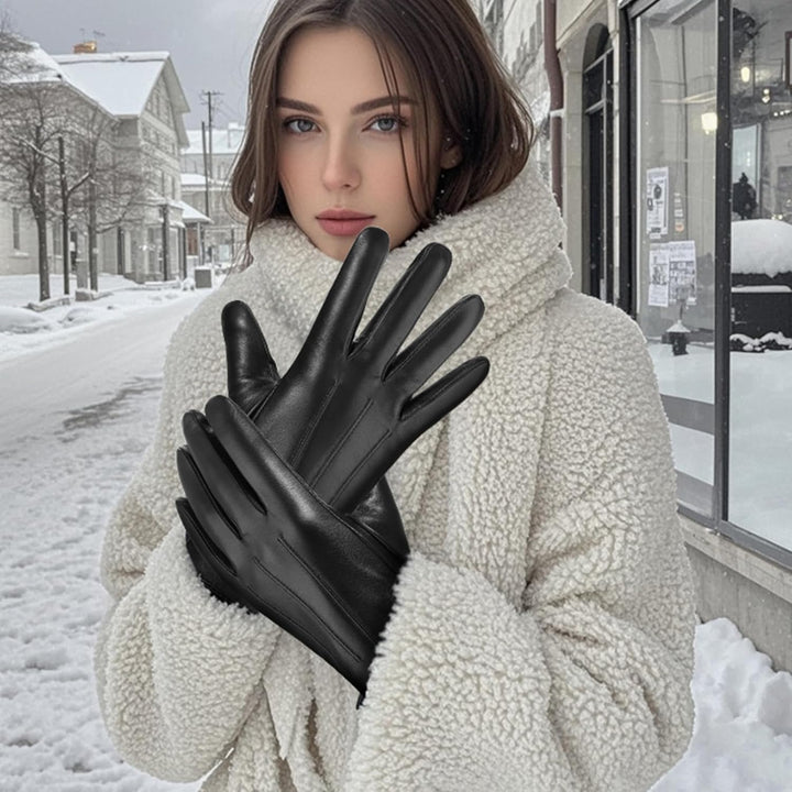 BISON DENIM leder handschuhe damen-Kaschmirverkleidung, Touchscreen und Winterhandschuhe Schwarz XL,