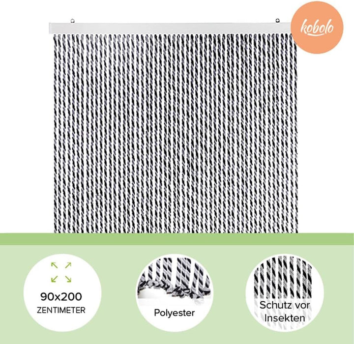 Kobolo Seilvorhang Türvorhang Black/Grey 54 Stränge Dekovorhang