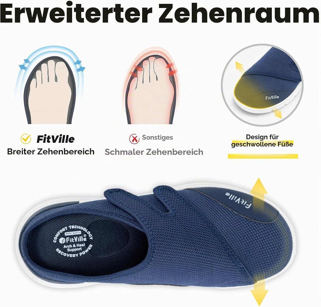 FitVille Diabetikerslipper Herren Extra Weit Gesundheitsschuhe mit Klettverschluss Orthopädische Hau