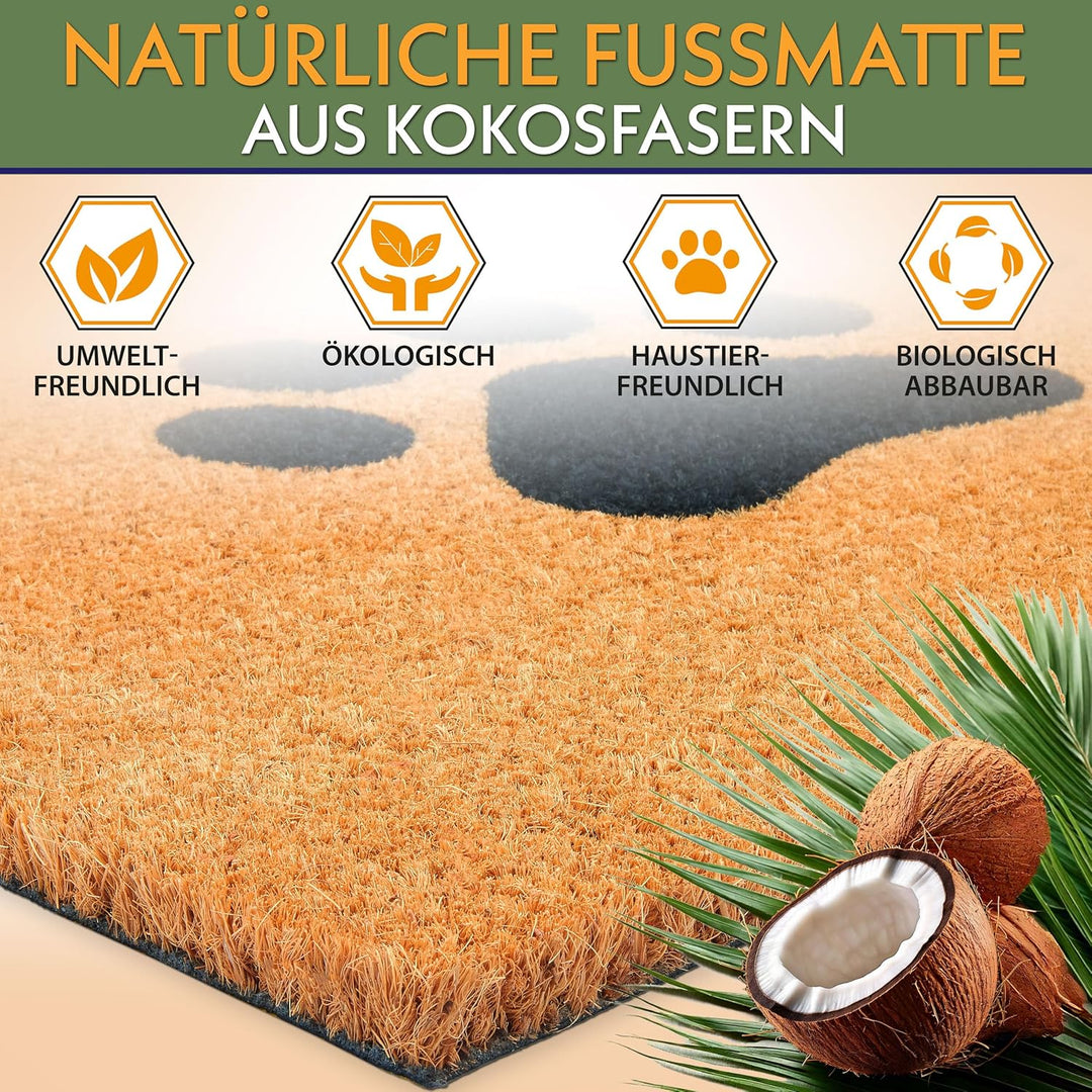 BRUBAKER Fussmatte für Aussen und Innen - Pfoten - 45 x 75 cm Hunde und Katzen Schmutzfangmatte aus