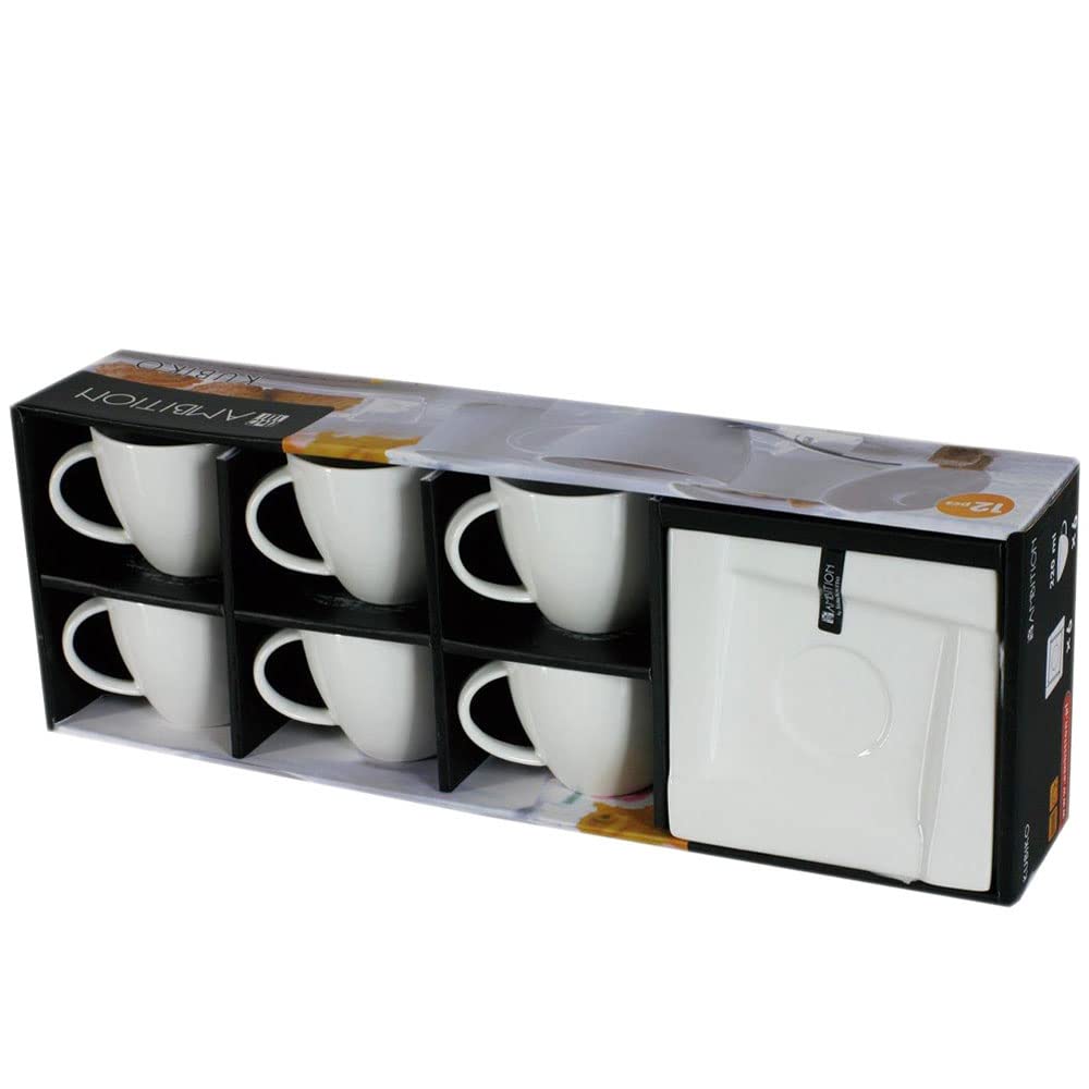 AMBITION Kaffeeservice Kaffee Set Porzellan Eckig Weiss Tassen Untertasse Kubiko 12 Tlg.