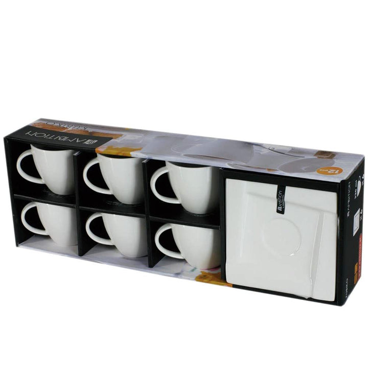 AMBITION Kaffeeservice Kaffee Set Porzellan Eckig Weiss Tassen Untertasse Kubiko 12 Tlg.